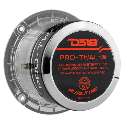 PRO-TW4L 4.5" Super Bullet Tweeter 280 Watts 1.75" Titanium 4-Ohm Vc with RGB LED Lights