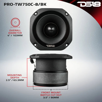 PRO-TW750C-8/BK 4" Super Bullet Tweeter with 1.5" Titanium Voice Coil and Oversized Ferrite Magnet 200 Watts 8-Ohm