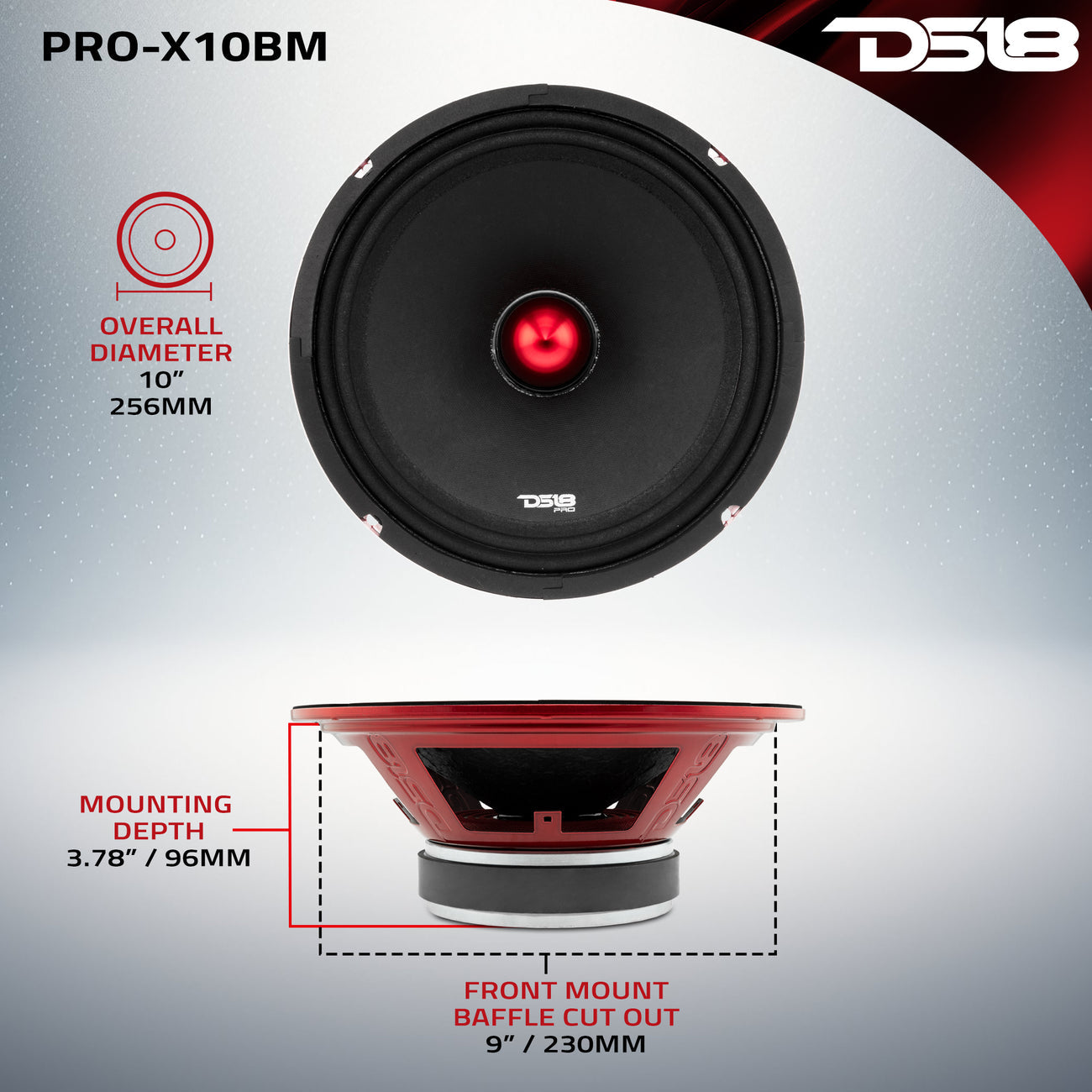 PRO-X10BM 10" Mid-Range Bullet Loudspeaker 300 Watts Rms 8-Ohm