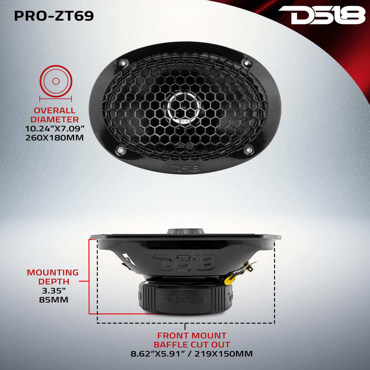 PRO-ZT69 Coaxial Mid-Range Loudspeaker with Water Resistant Cone Built-in Bullet Tweeter and Grill 275 Watts Rms 4-Ohm