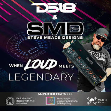 SMD-300.4AB SMD 4-Channel Class AB Amplifier with VM-1 Voltmeter and Digital LED Lights 4 x 300W at 2-Ohm - Steve Meade Designs