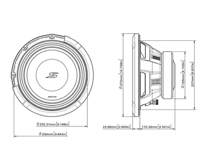 S-W10D4 ALPINE S-SERIES 10 SUBWOOFER WITH DUAL 4-OHMVOICE COILS, 600 WATTS RMS