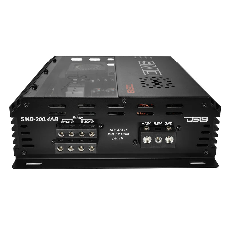 SMD-200.4AB SMD 4-Channel Class AB Amplifier with VM-1 Voltmeter and Digital LED Lights 4 x 200W at 2-ohm - Steve Meade Designs