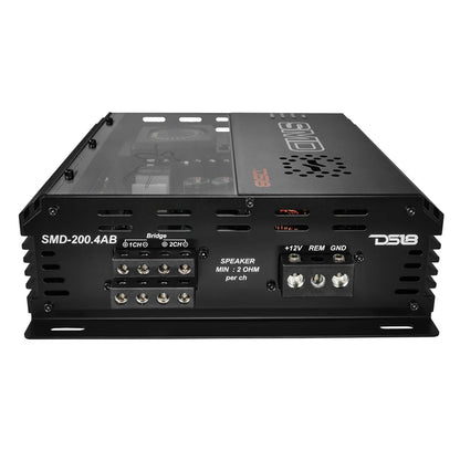 SMD-200.4AB SMD 4-Channel Class AB Amplifier with VM-1 Voltmeter and Digital LED Lights 4 x 200W at 2-ohm - Steve Meade Designs