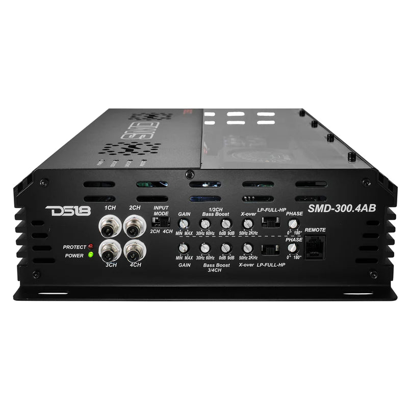 SMD-300.4AB SMD 4-Channel Class AB Amplifier with VM-1 Voltmeter and Digital LED Lights 4 x 300W at 2-Ohm - Steve Meade Designs