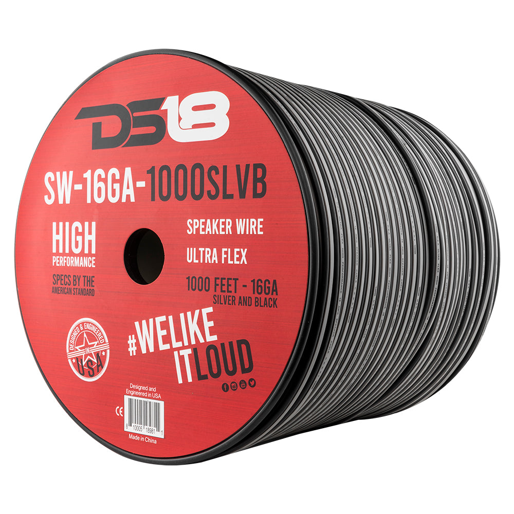 SW-16GA-1000SLVB 16-GA Speaker Wire 1000 Feet -Silver and Black