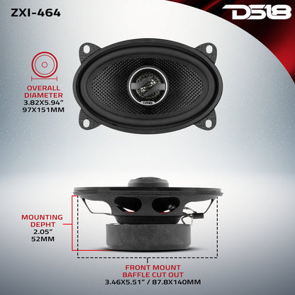 ZXI-464 2-Way Coaxial Speakers with Kevlar Cone 60 Watts Rms 4-Ohm