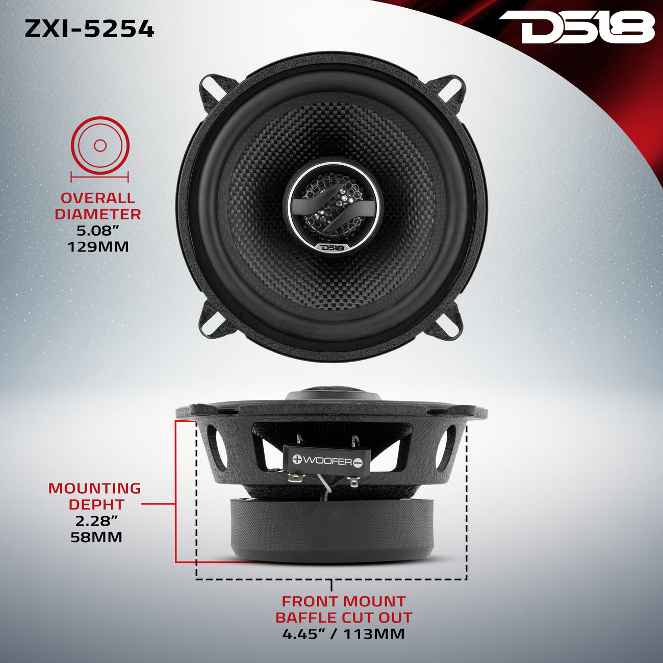 ZXI-5254 2-Way Coaxial Speakers with Kevlar Cone 60 Watts Rms 4-Ohm