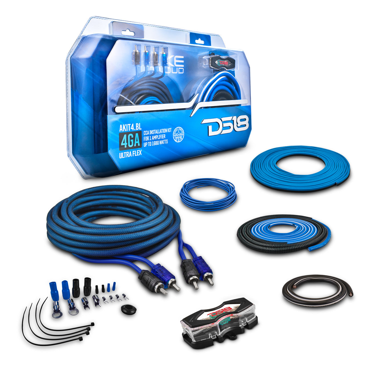 AKIT4.BL 4-GA Amplifier Installation Kit -Blue