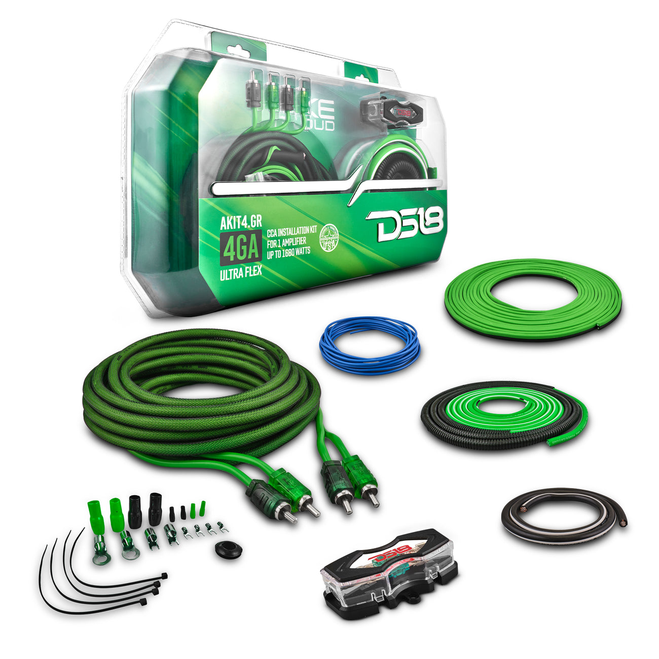 AKIT4.GR 4-GA Amplifier Installation Kit -Green