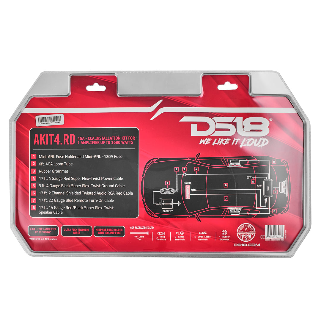 AKIT4.RD 4-GA Amplifier Installation Kit -Red